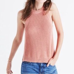 MADEWELL Pink Valley High Neck Sleeveless Ribbed Sweater Tank Top | Size L